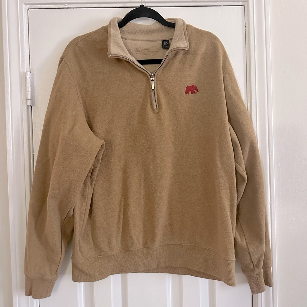 Carnoustie Golf Camel Flannel Fleece 1/4 Zip Pullover Elephant Logo Men’s Large